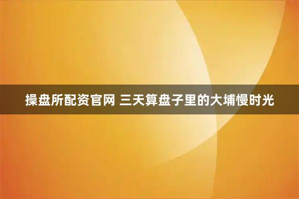 操盘所配资官网 三天算盘子里的大埔慢时光